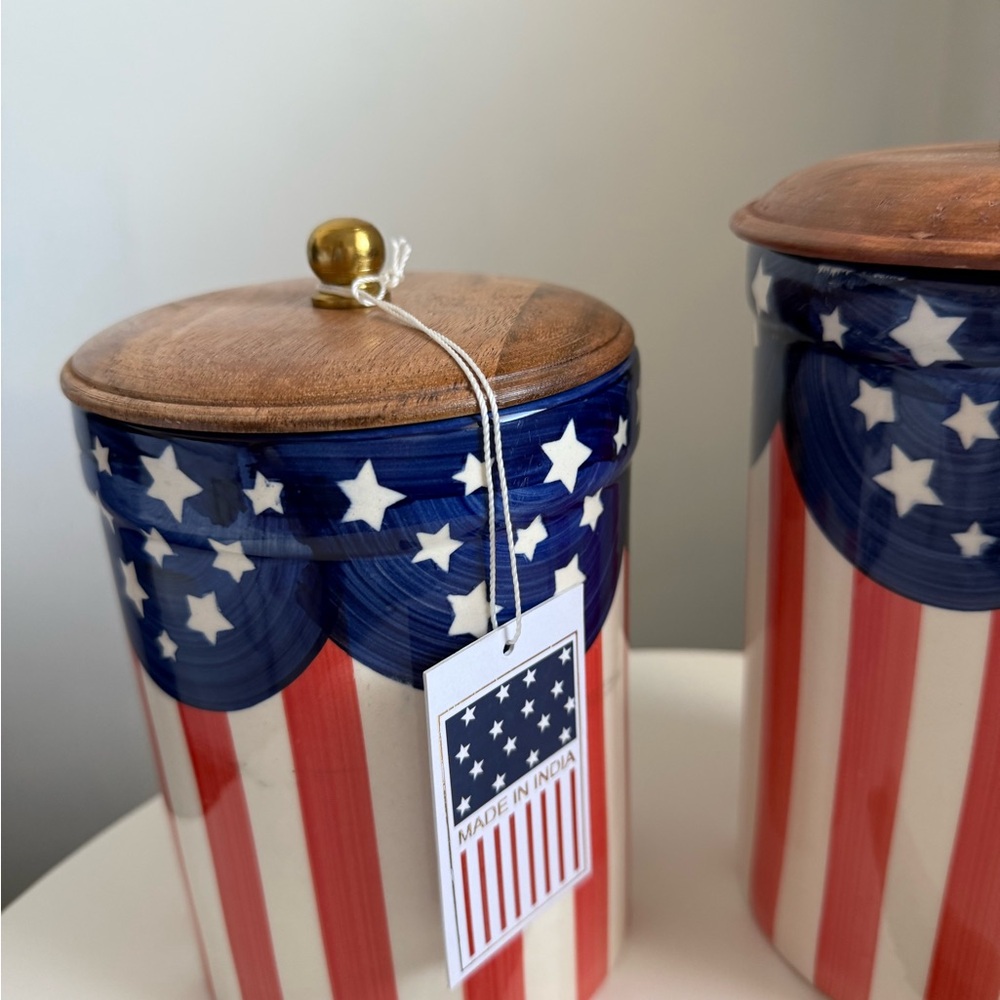Americana Patriotic Flag Stripe and Stars Canister Set NWT - Picture 6 of 10